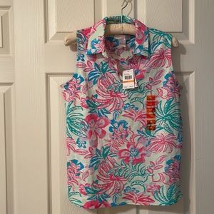 Stella Parker Size Medium Sleeveless Hot Pink Tropical Shirt